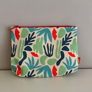 Ipsy Colorful Floral Canvas Pouch with Red Lining